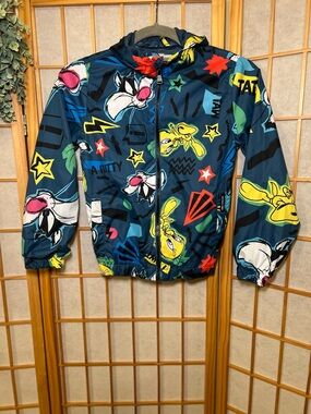 Looney Tunes Members Only Hooded Windbreaker Jacket Kids Size5 Colorful Graphic